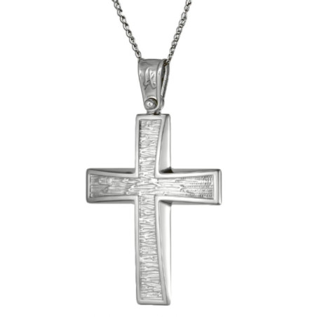 Λευκόχρυσος ανδρικός σταυρός με αλύσιδα 14 Καρατίων