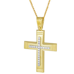 Χρυσός γυναικείος σταυρός με αλυσίδα 14 Καρατίων