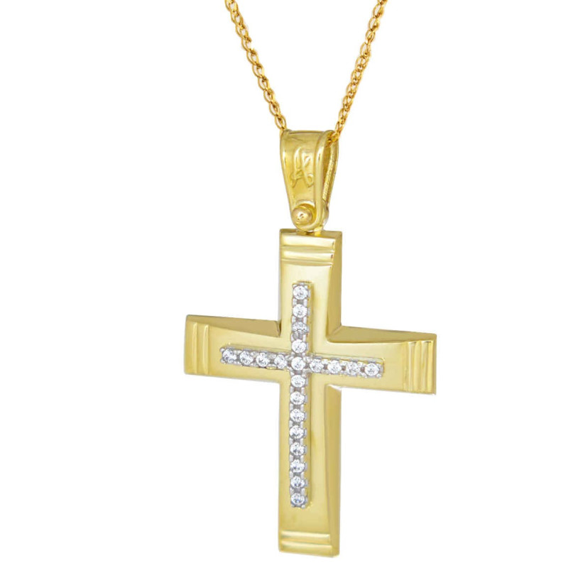 Χρυσός γυναικείος σταυρός με αλυσίδα 14 Καρατίων