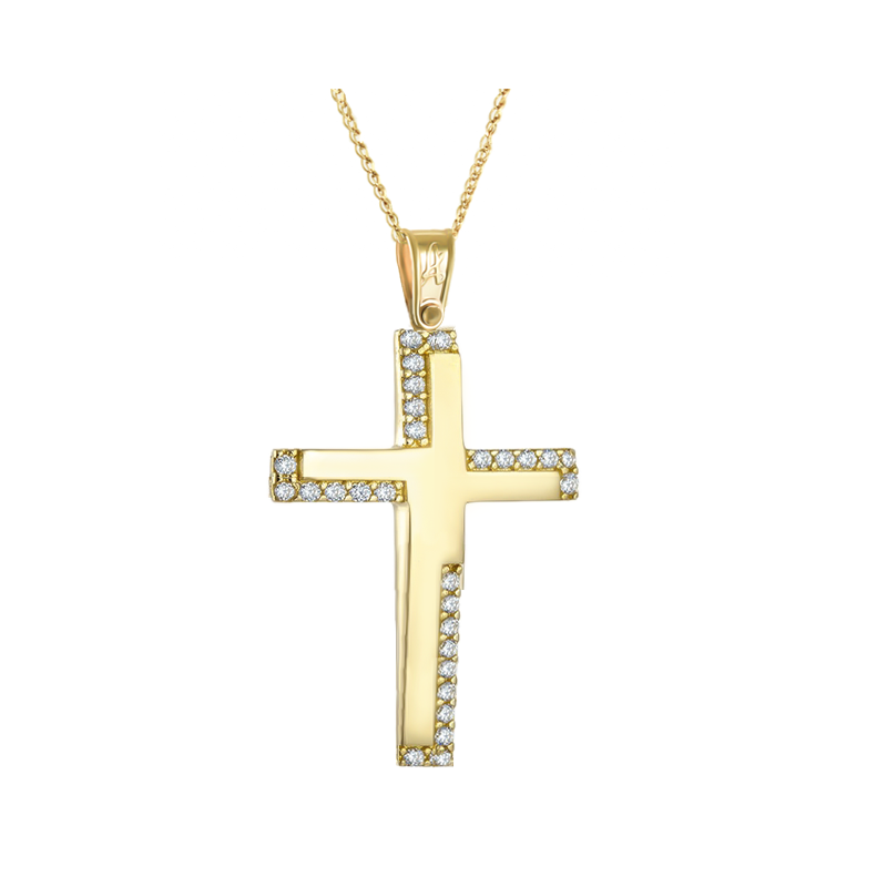 Χρυσός γυναικείος σταυρός με αλυσίδα 14 Καρατίων
