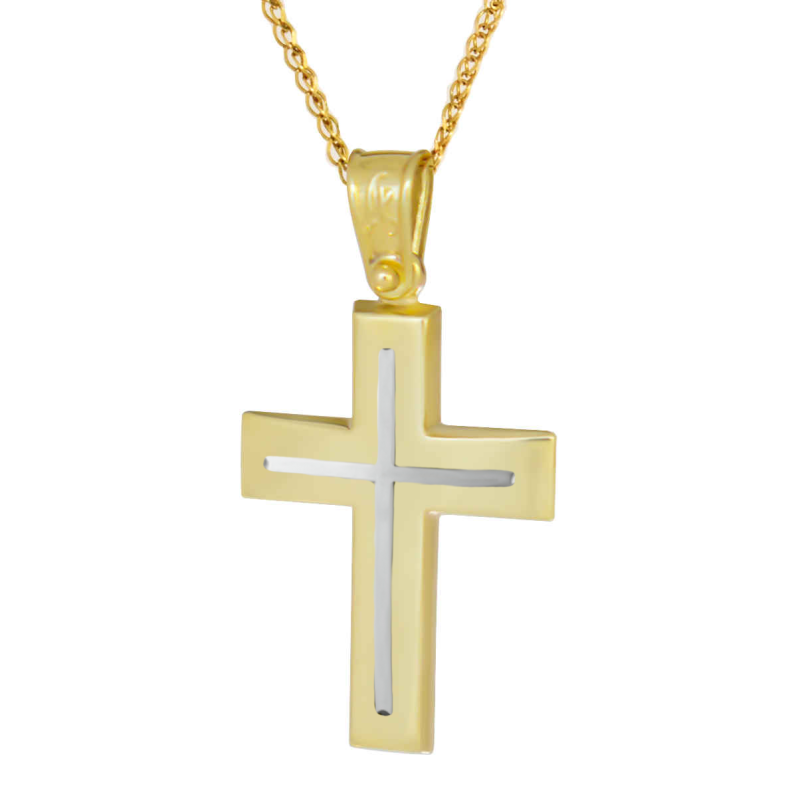 Χρυσός Ανδρικός σταυρός με αλυσίδα 14 Καρατίων