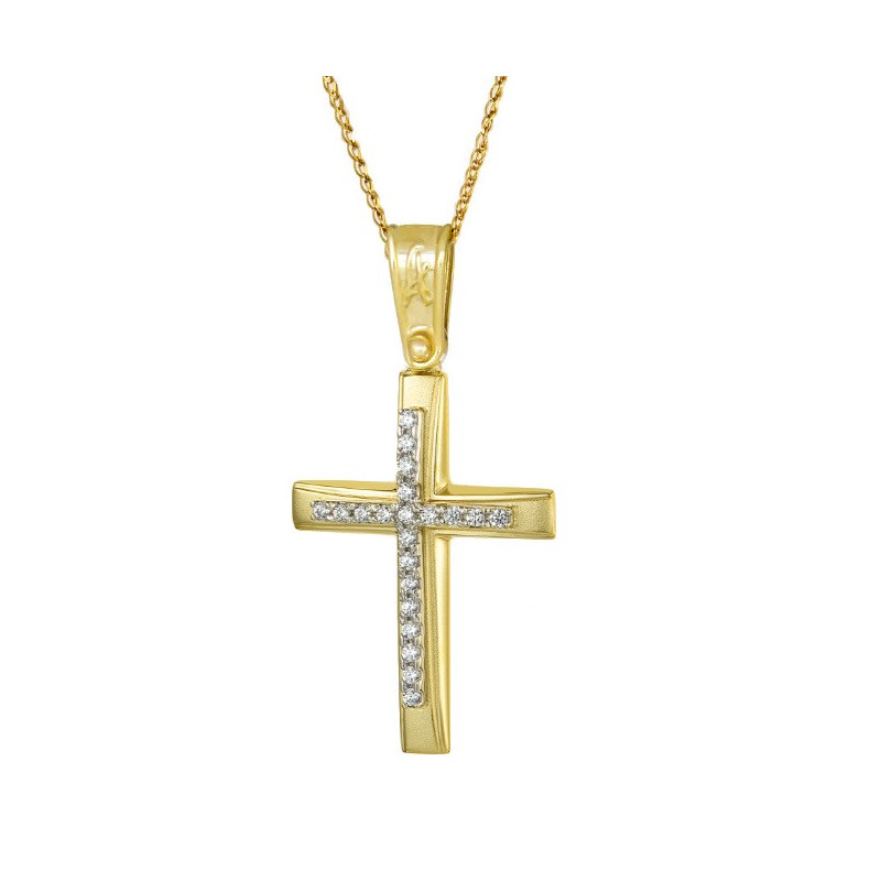 Χρυσός γυναικείος σταυρός με αλυσίδα 14 Καρατίων