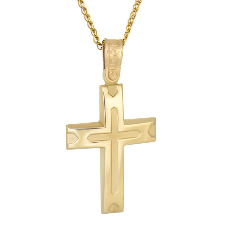 Χρυσός Ανδρικός σταυρός με αλυσίδα 14 Καρατίων
