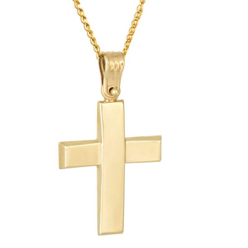 Χρυσός Ανδρικός σταυρός με αλυσίδα 14 Καρατίων