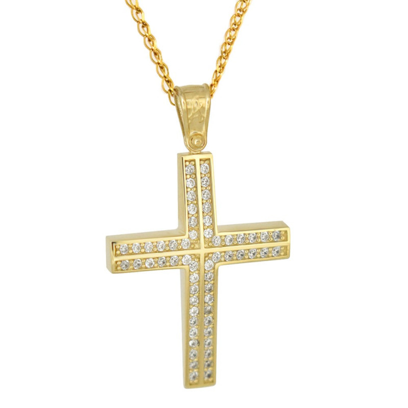 Χρυσός γυναικείος σταυρός με αλυσίδα 14 Καρατίων