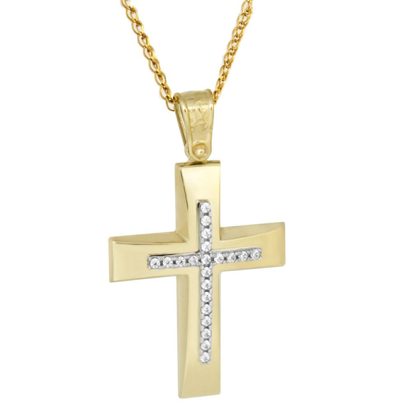 Χρυσός γυναικείος σταυρός με αλυσίδα 14 Καρατίων