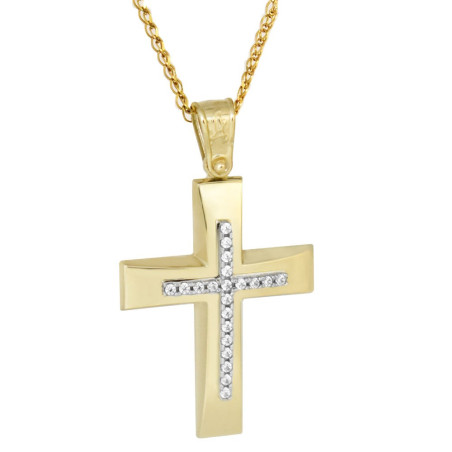 Χρυσός γυναικείος σταυρός με αλυσίδα 14 Καρατίων