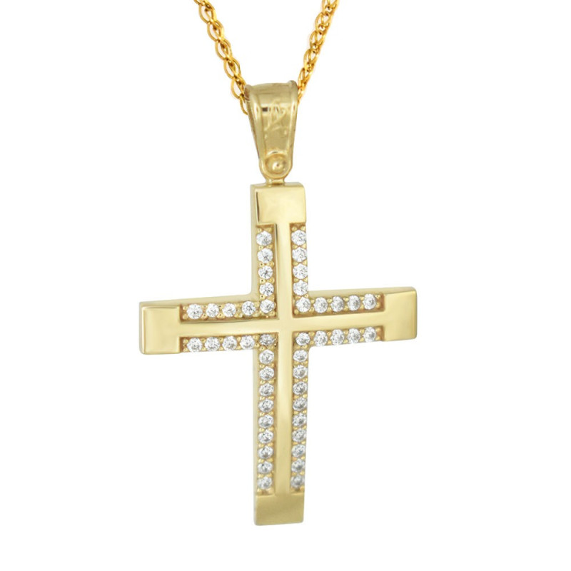 Χρυσός γυναικείος σταυρός με αλυσίδα 14 Καρατίων