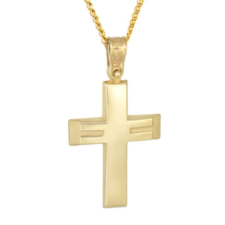 Χρυσός Ανδρικός σταυρός με αλυσίδα 14 Καρατίων