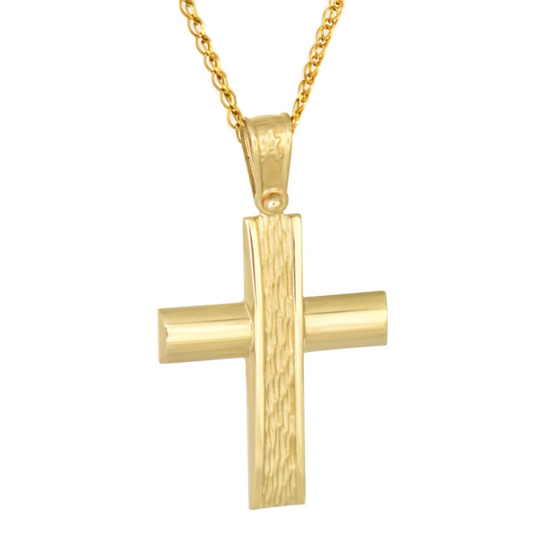 Χρυσός Ανδρικός σταυρός με αλυσίδα 14 Καρατίων