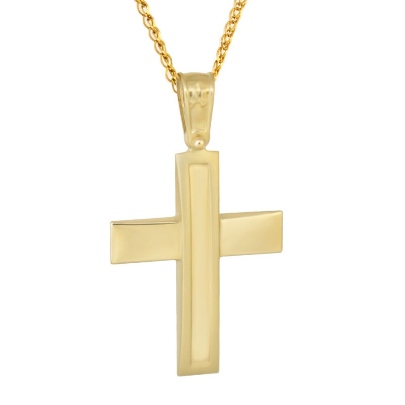 Χρυσός Ανδρικός σταυρός με αλυσίδα 14 Καρατίων