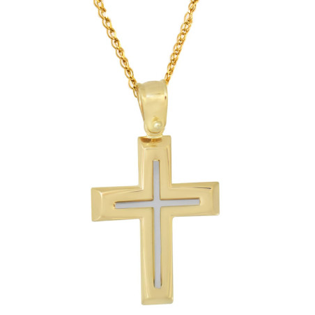 Χρυσός Ανδρικός σταυρός με αλυσίδα 14 Καρατίων