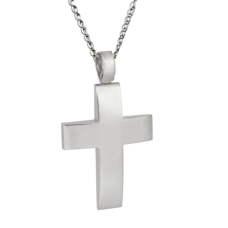 Λευκόχρυσος ανδρικός σταυρός με αλυσίδα 14 Καρατίων