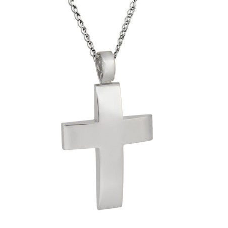 Λευκόχρυσος ανδρικός σταυρός με αλυσίδα 14 Καρατίων