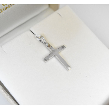 Λευκόχρυσος γυναικείος σταυρός με αλυσίδα 14 Καρατίων