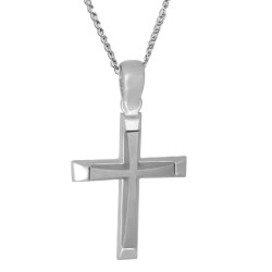 Λευκόχρυσος Ανδρικός σταυρός με αλυσίδα 14 Καρατίων
