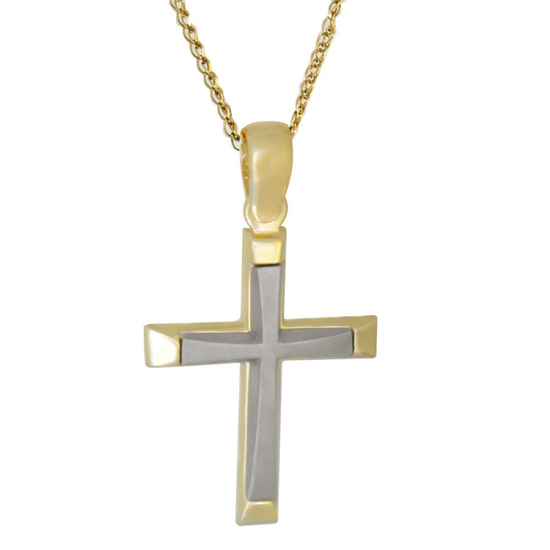 Χρυσός Ανδρικός σταυρός με αλυσίδα 14 Καρατίων