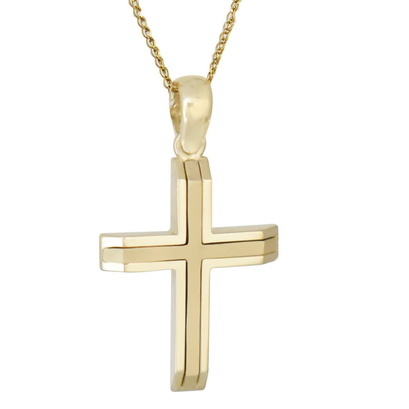 Χρυσός ανδρικός σταυρός με αλυσίδα 14 Καρατίων
