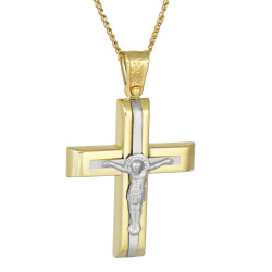 Χρυσός Ανδρικός σταυρός με αλυσίδα 14 Καρατίων