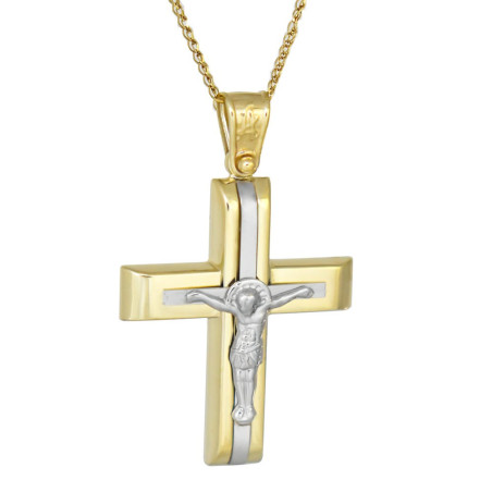 Χρυσός Ανδρικός σταυρός με αλυσίδα 14 Καρατίων