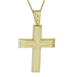 Χρυσός Ανδρικός σταυρός με αλυσίδα 14 Καρατίων