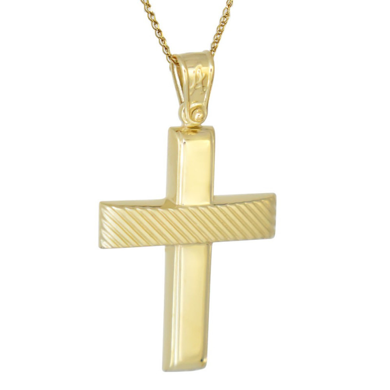 Χρυσός Ανδρικός σταυρός με αλυσίδα 14 Καρατίων