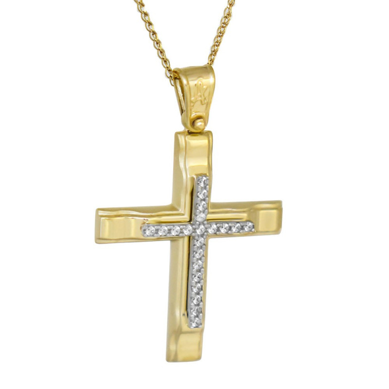 Χρυσός γυναικείος σταυρός με αλυσίδα 14 Καρατίων