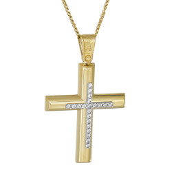 Χρυσός γυναικείος σταυρός με αλυσίδα 14 Καρατίων