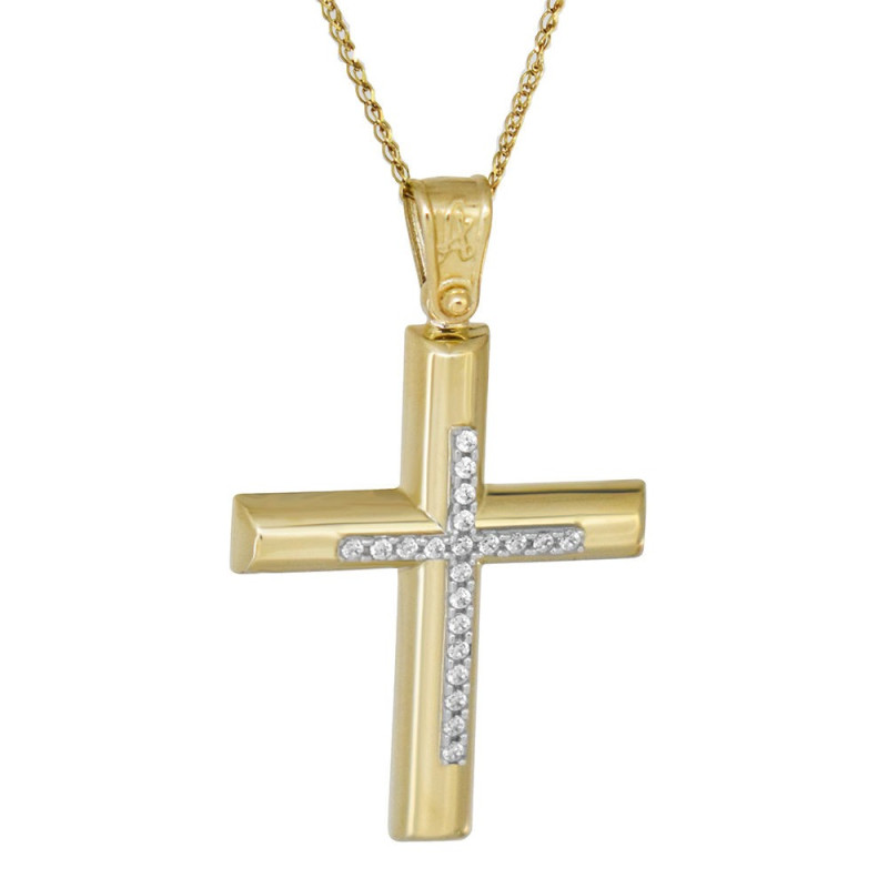 Χρυσός γυναικείος σταυρός με αλυσίδα 14 Καρατίων