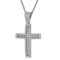 Λευκόχρυσος γυναικείος σταυρός με αλυσίδα 14 Καρατίων