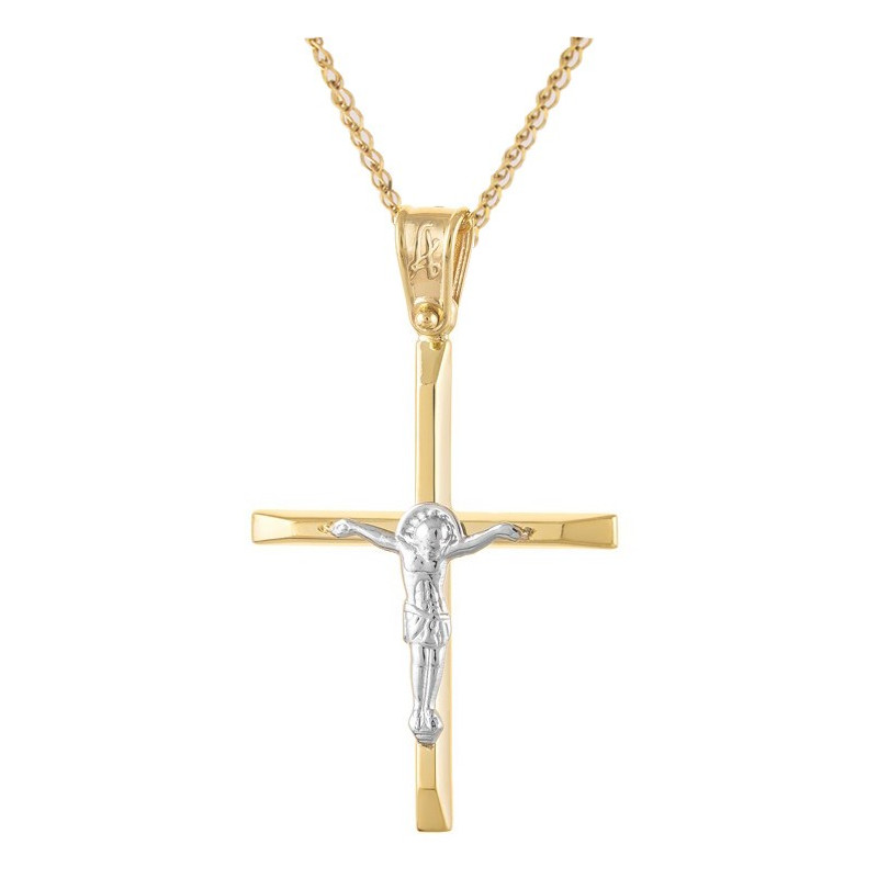 Χρυσός Ανδρικός σταυρός με αλυσίδα 14 Καρατίων