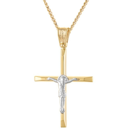 Χρυσός Ανδρικός σταυρός με αλυσίδα 14 Καρατίων