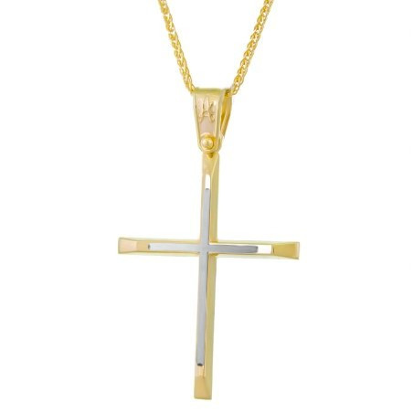 Χρυσός Ανδρικός γυναικείος σταυρός με αλυσίδα 14 Καρατίων