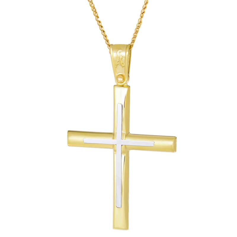 Χρυσός Ανδρικός γυναικείος σταυρός με αλυσίδα 14 Καρατίων