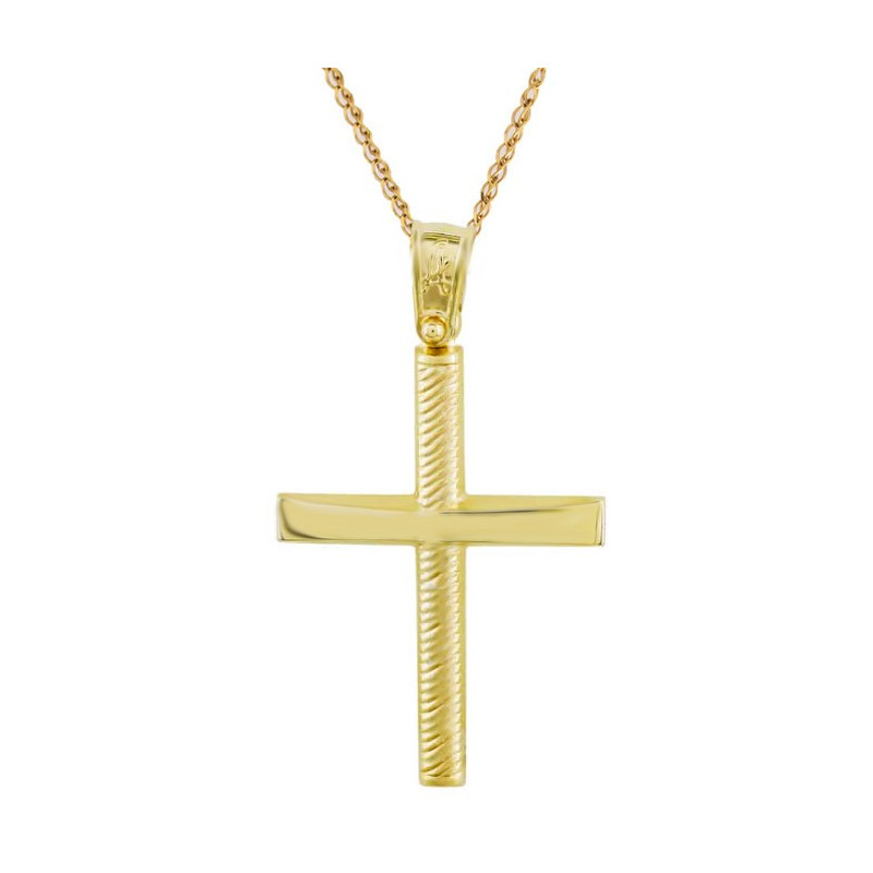 Χρυσός Ανδρικός γυναικείος σταυρός με αλυσίδα 14 Καρατίων