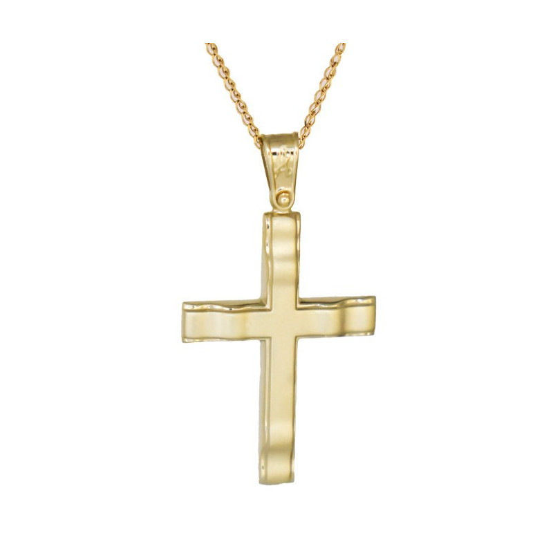 Χρυσός Ανδρικός γυναικείος σταυρός με αλυσίδα 14 Καρατίων