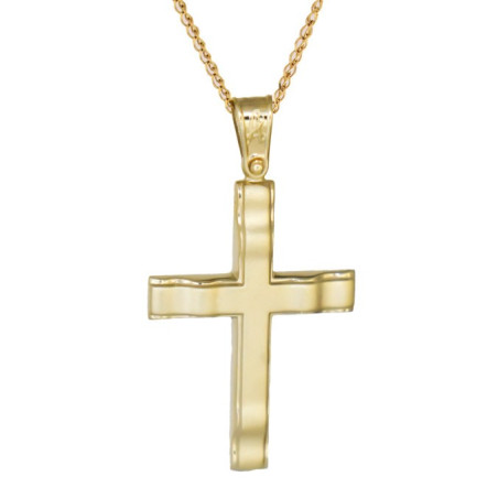 Χρυσός Ανδρικός γυναικείος σταυρός με αλυσίδα 14 Καρατίων