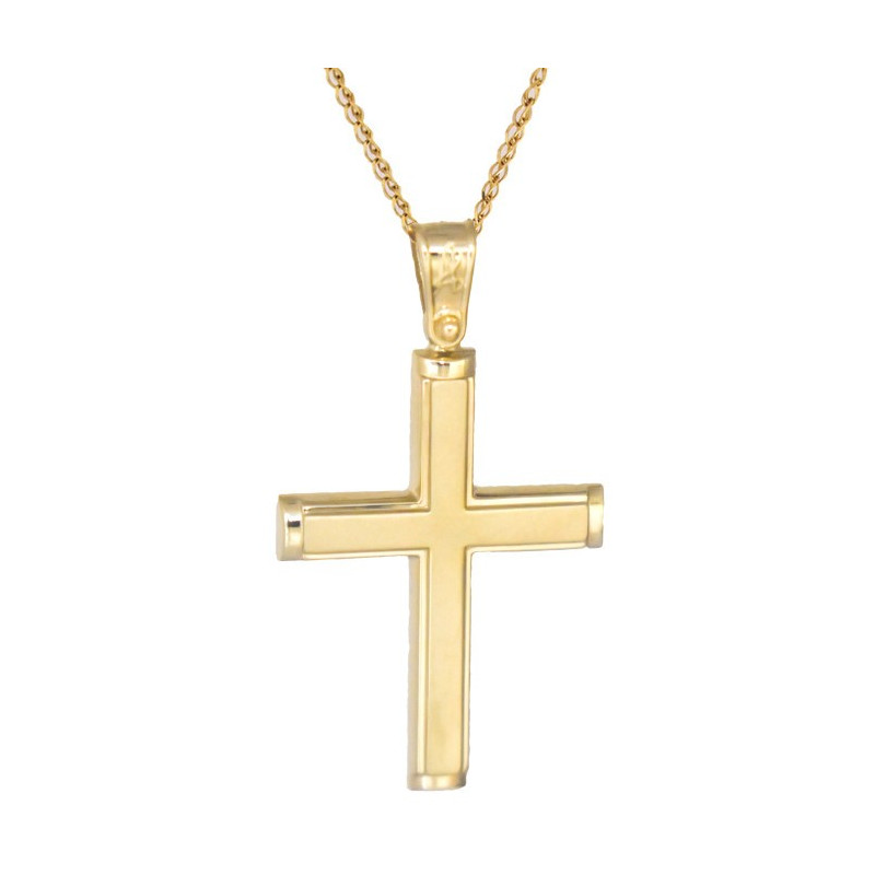 Χρυσός Ανδρικός γυναικείος σταυρός με αλυσίδα 14 Καρατίων