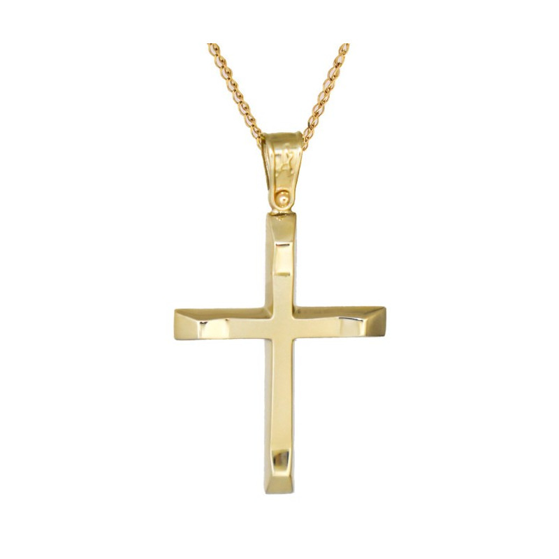 Χρυσός Ανδρικός γυναικείος σταυρός με αλυσίδα 14 Καρατίων