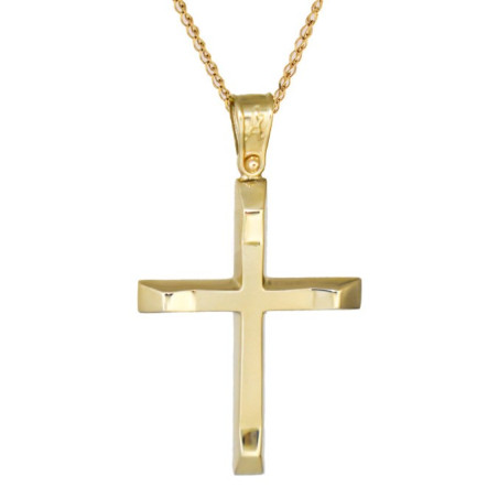 Χρυσός Ανδρικός γυναικείος σταυρός με αλυσίδα 14 Καρατίων