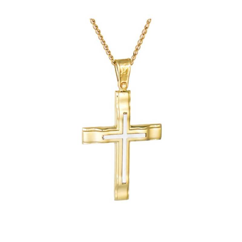 Χρυσός Ανδρικός γυναικείος σταυρός με αλυσίδα 14 Καρατίων