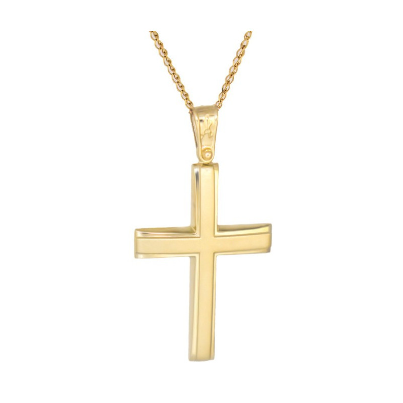 Χρυσός Ανδρικός γυναικείος σταυρός με αλυσίδα 14 Καρατίων
