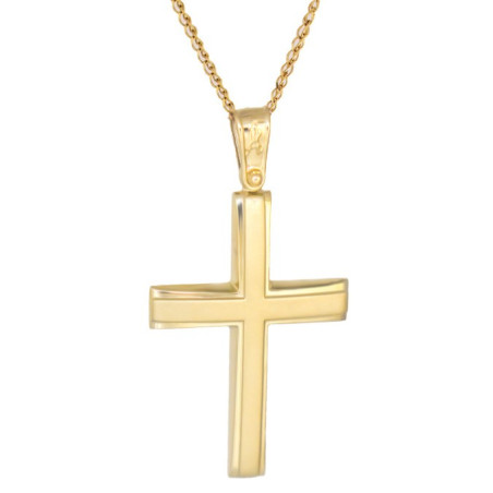 Χρυσός Ανδρικός γυναικείος σταυρός με αλυσίδα 14 Καρατίων