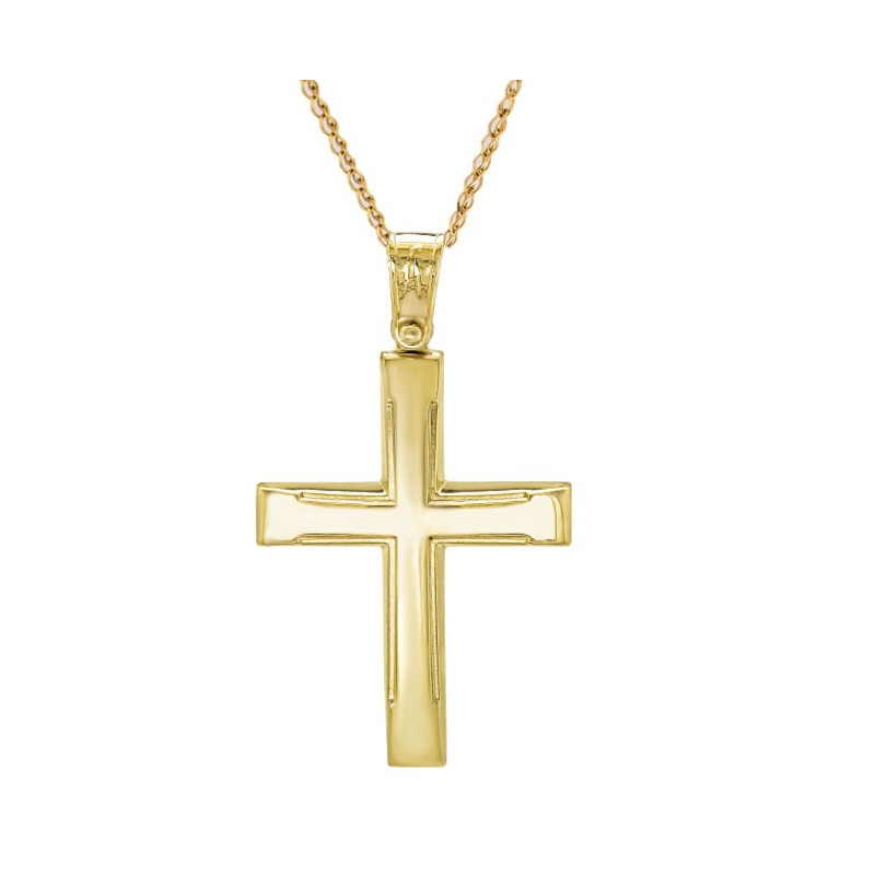 Χρυσός Ανδρικός γυναικείος σταυρός με αλυσίδα 14 Καρατίων