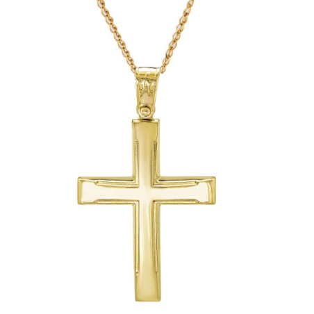 Χρυσός Ανδρικός γυναικείος σταυρός με αλυσίδα 14 Καρατίων