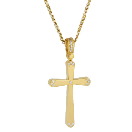 Χρυσός γυναικείος σταυρός με αλυσίδα 14 Καρατίων