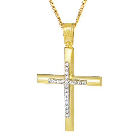 Χρυσός γυναικείος σταυρός με αλυσίδα 14 Καρατίων