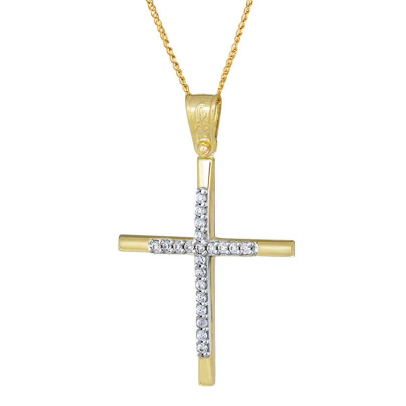 Χρυσός γυναικείος σταυρός με αλυσίδα 14 Καρατίων