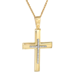 Χρυσός γυναικείος σταυρός με αλυσίδα 14 Καρατίων