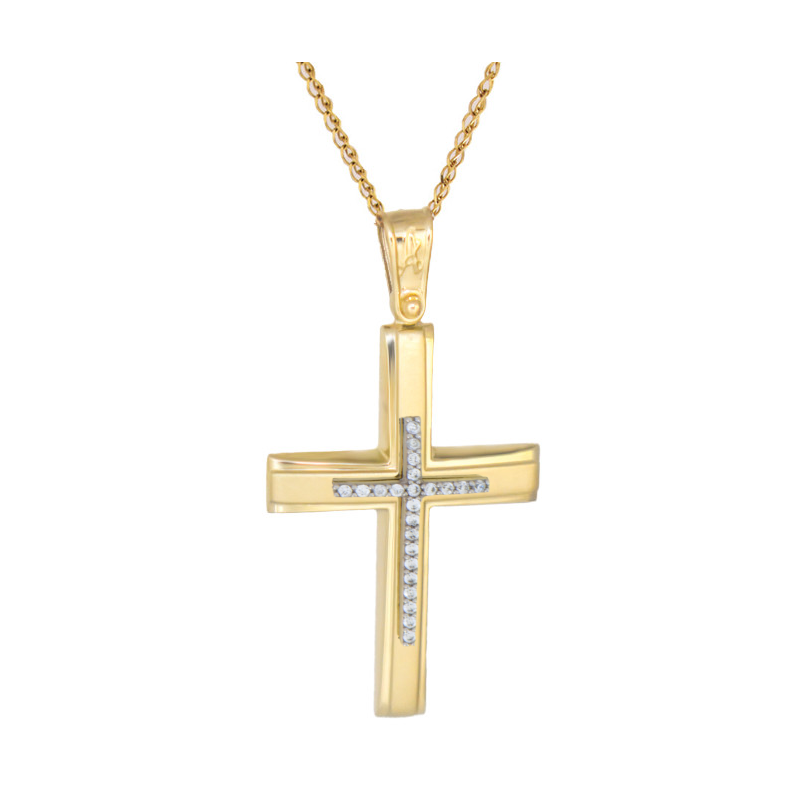 Χρυσός γυναικείος σταυρός με αλυσίδα 14 Καρατίων
